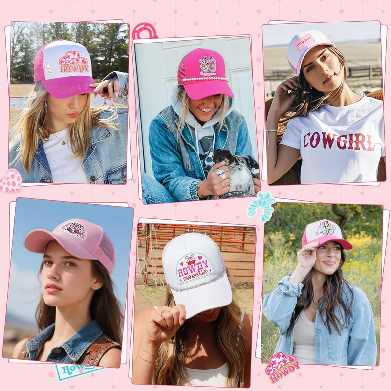 Meneng Women Trucker Hat Bulk: Western Adjustable Snapback Caps - Cowgirl DIY Hat Kit with Chains & Embroidered Patches - Image 3